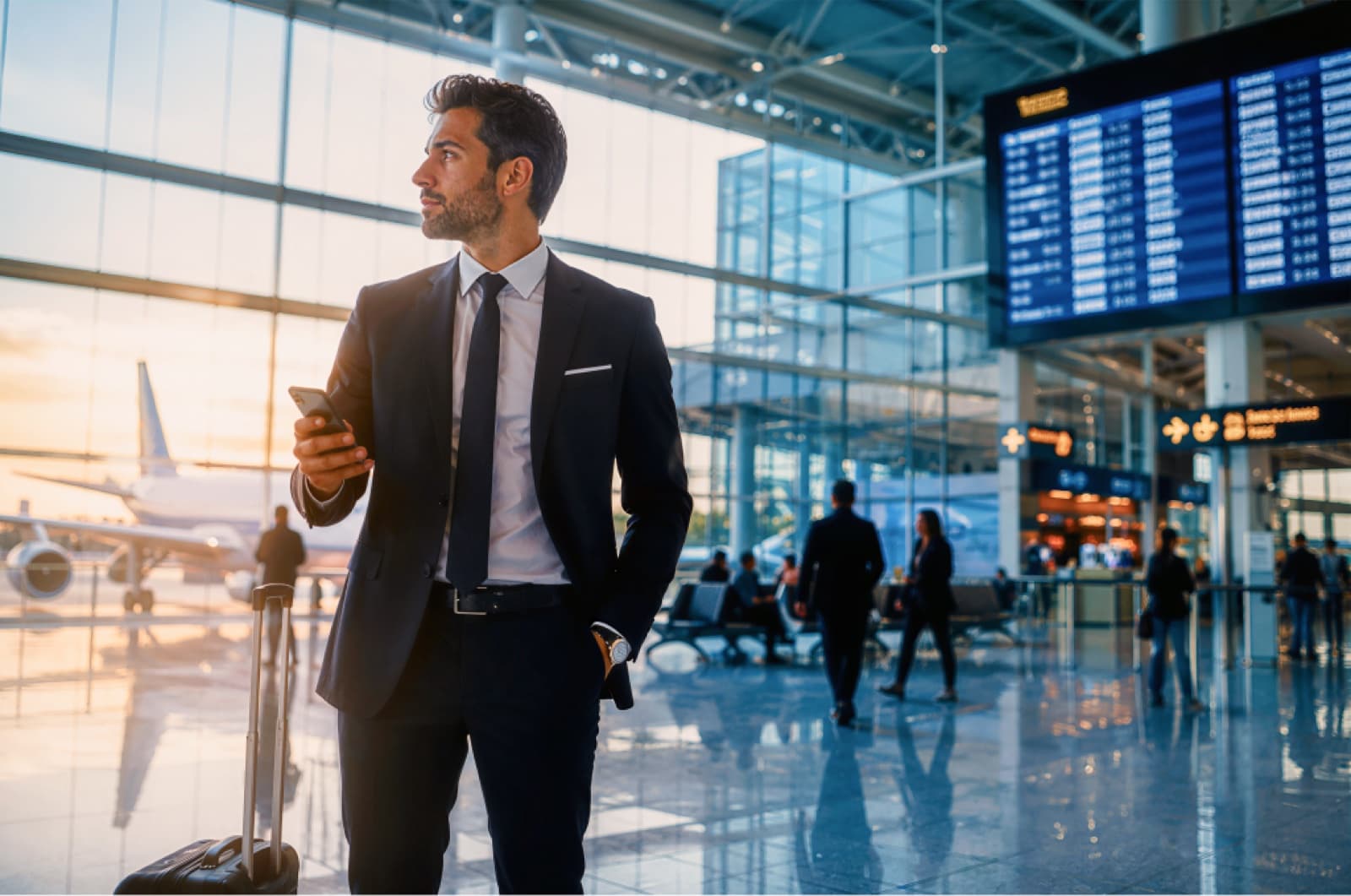 Professional preparing for an important conversation at the airport